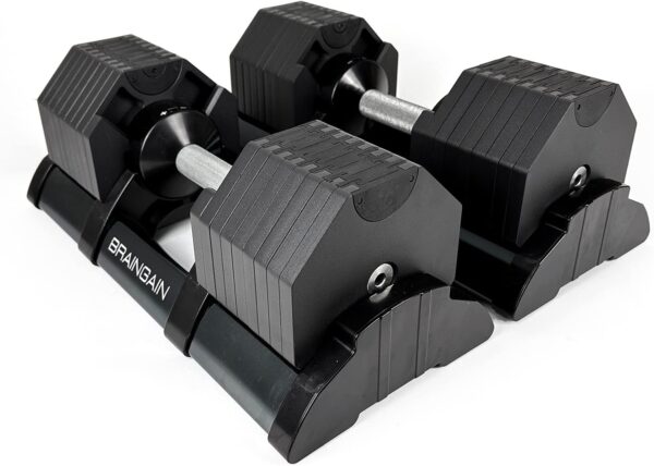 BRAINGAIN 16-in-1 32kg Octagon Adjustable Dumbbells PAIR Weight Set Affordable Dumbbells Adjustable Weights Space Saver Dumbbells for Home 2x 32KG (64kg total)