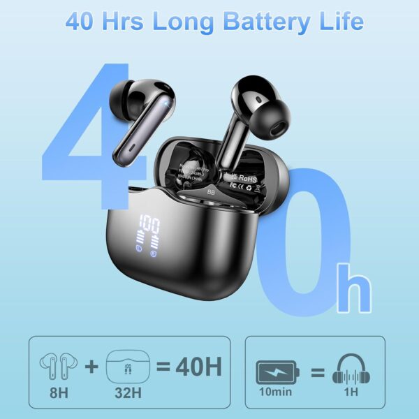 Wireless Earbuds, Bluetooth 5.3 Headphones in Ear with 4 ENC Noise Cancelling Mic, HiFi Stereo Deep Bass Wireless Earphones 40H Playtime, in-Ear Earbud Bluetooth Dual LED Display IP7 Waterproof, USB-C - Image 3