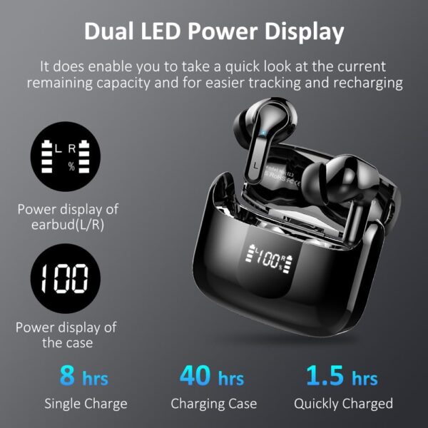 Wireless Earbud, Bluetooth Headphones 5.3 NEW 40H Ear Buds Bass Stereo Earphones Noise Cancelling Earbud with 4 ENC Mic in-Ear Bluetooth Earbud USB-C LED Display IP7 Waterproof Sport for Android iOS - Image 5