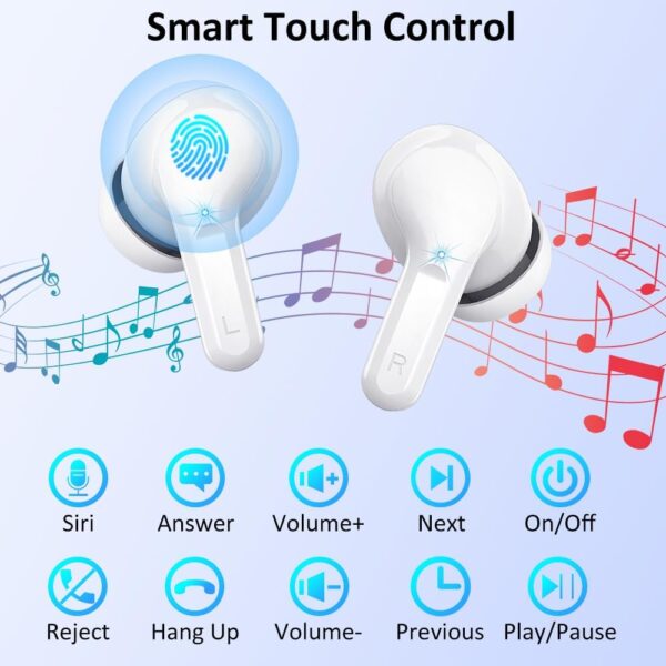 Wireless Earbuds, Bluetooth 5.3 Headphones in Ear with 4 ENC Noise Cancelling Mic, HiFi Stereo Deep Bass Wireless Earphones 40H Playtime, in-Ear Earbud Bluetooth Dual LED Display IP7 Waterproof, White - Image 4