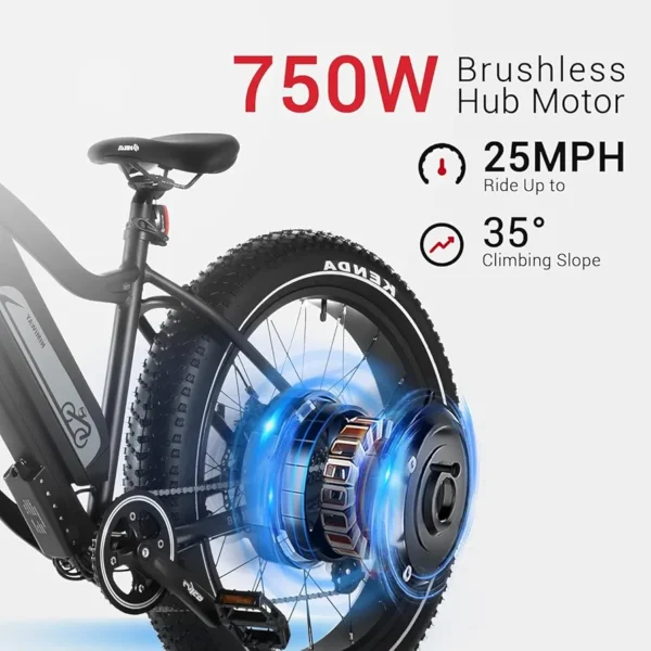 Himiway Cruiser Step-Thru Electric Bike & U Lock & Basket, 750W Peak Motor & 48V 17.5Ah Removable Battery Electric Bicycles, 26x4 Inch Adult E-Bike for Commuting, 25mph 60Miles, 7-Speed - Image 2