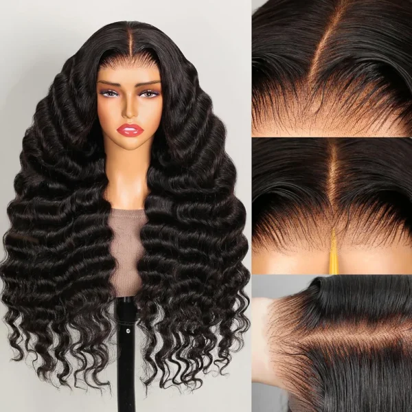 MEGALOOK Wear and Go Glueless Wigs Human Hair Pre Plucked Pre Cut 220% Density Loose Deep Wave Lace Front Wigs 6x5 Closure Wigs Human Hair 12A Loose Curly Wig Bleached Knots 24 Inch