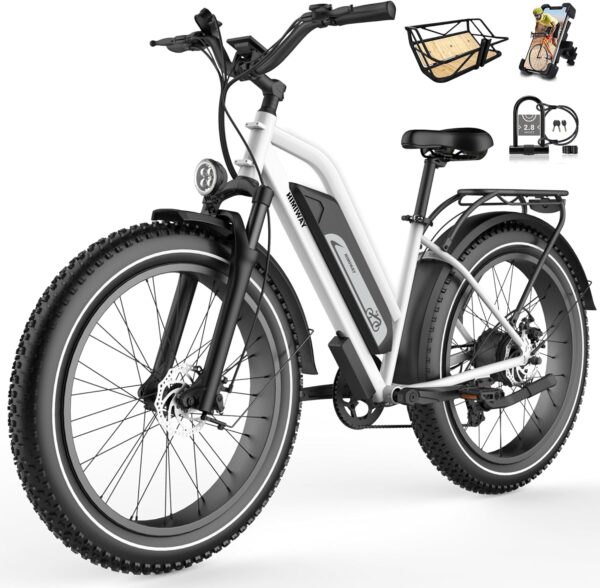 Himiway Cruiser Step-Thru Electric Bike & U Lock & Basket, 750W Peak Motor & 48V 17.5Ah Removable Battery Electric Bicycles, 26x4 Inch Adult E-Bike for Commuting, 25mph 60Miles, 7-Speed