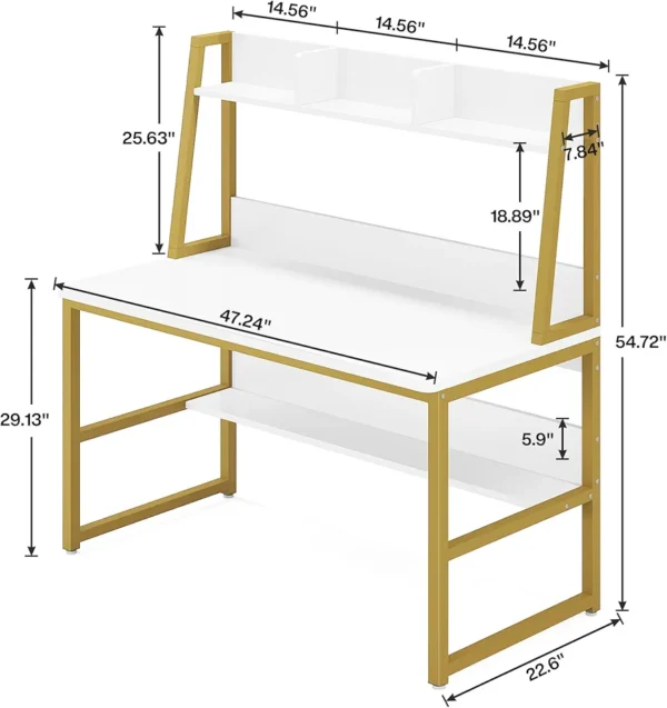 Tribesigns Computer Desk with Hutch, 47 inches Home Office Desk with Space Saving Design with Bookshelf for Small Spaces - Image 3