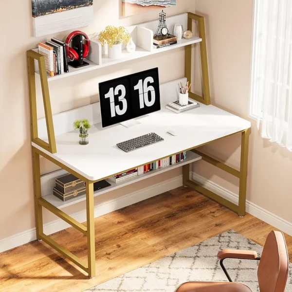 Tribesigns Computer Desk with Hutch, 47 inches Home Office Desk with Space Saving Design with Bookshelf for Small Spaces - Image 6