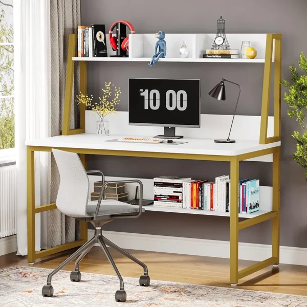 Tribesigns Computer Desk with Hutch, 47 inches Home Office Desk with Space Saving Design with Bookshelf for Small Spaces