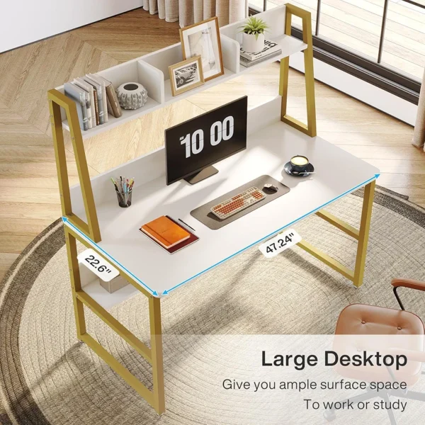 Tribesigns Computer Desk with Hutch, 47 inches Home Office Desk with Space Saving Design with Bookshelf for Small Spaces - Image 4