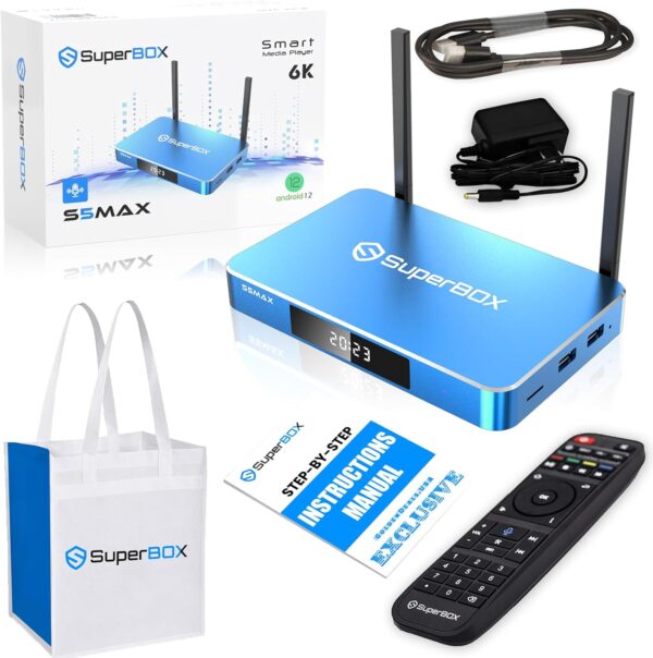 2024 5S Super MAX Bundle 6K with Built-in Voice Control System - Includes Reusable Tote, Easy Setup Guide by Seller, CA Support,and Voice Remote - Android 12, 4GB RAM, 64GB Storage