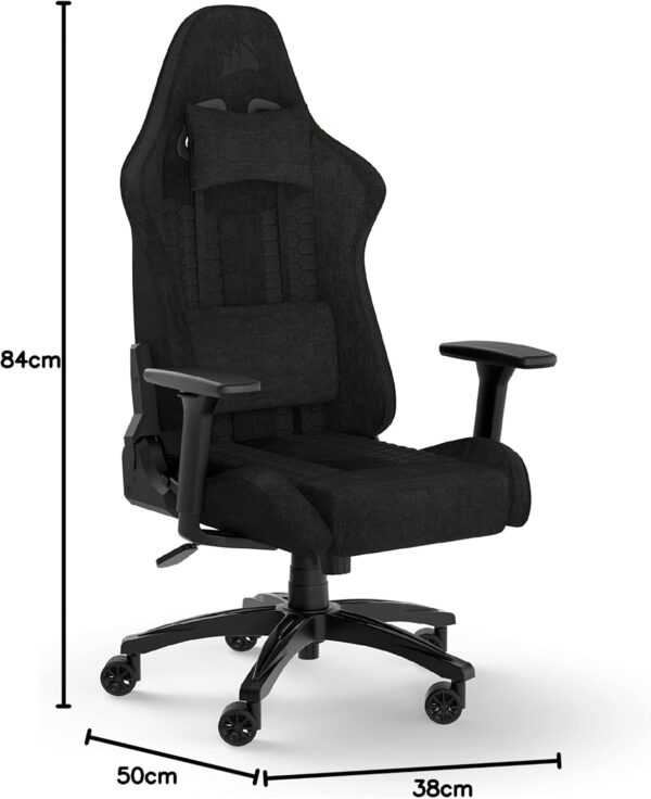 Corsair TC100 RELAXED Fauteuil Gaming - Tissu - Design Inspiré des Sports Automobiles - Coussin Lombaire - Coussin Repose-nuque Détachable en Mousse à Mémoire de Forme - Noir - Image 3