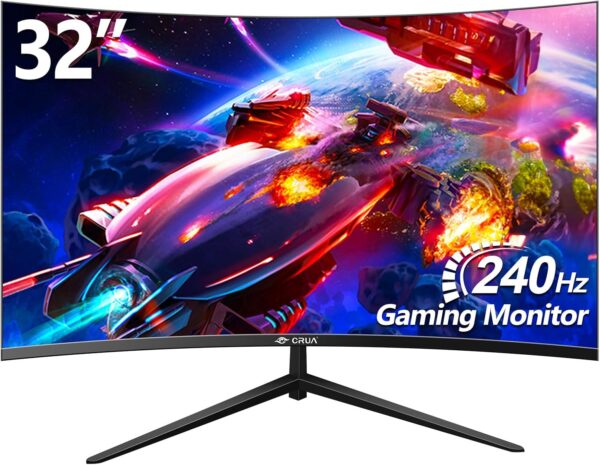 ZZA 32" Curved Gaming Monitor, FHD 1920x1080, VA, 1ms 240Hz, FreeSync Premium, 2xDP 1.4/2xHDMI 2.0, VESA Compatible, Tilt Adjustable