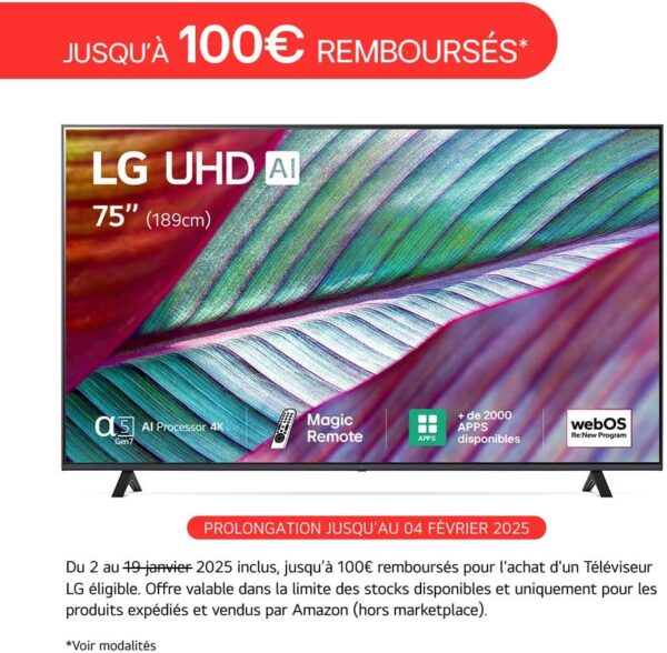 LG TV LED 2023 | 75UR7800 | 75'' (189 cm) | UHD | Processeur α5 AI Gen6 4K - Image 2