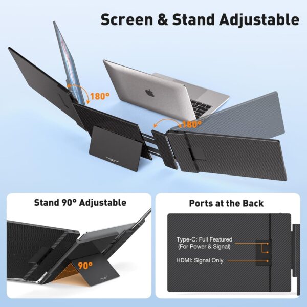 Laptop Screen Extender, 14" FHD 1080P Laptop Monitor Extender, Plug & Play, Updated Alloy Stand, Triple Monitor for 13"-16.5" Laptop, Compatible with Windows, Mac, Chrome - Image 4