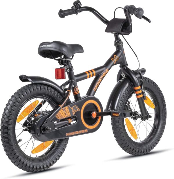 PROMETHEUS BICYCLES Children's Bicycle 14 Inch from 4 Years – Children's Bicycle Girls Boys Bicycle Children with Stabilisers Coaster Brake in Black Matt Orange - Image 3