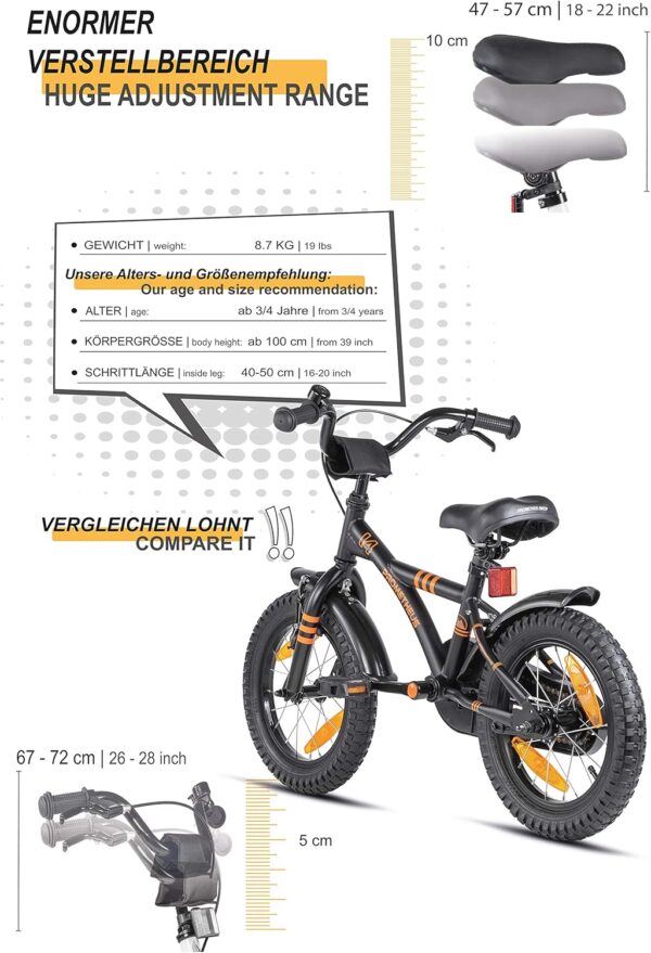 PROMETHEUS BICYCLES Children's Bicycle 14 Inch from 4 Years – Children's Bicycle Girls Boys Bicycle Children with Stabilisers Coaster Brake in Black Matt Orange - Image 7