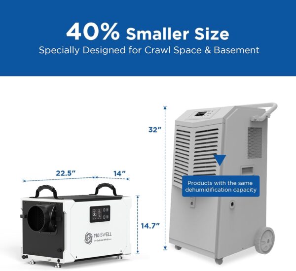 145 Pints Commercial Dehumidifier with Pump and Drain Hose, Energy Star Certified Crawl Space dehumidifier, Industry Water Damage Unit for up to 6,000 sq ft Basements - Image 2