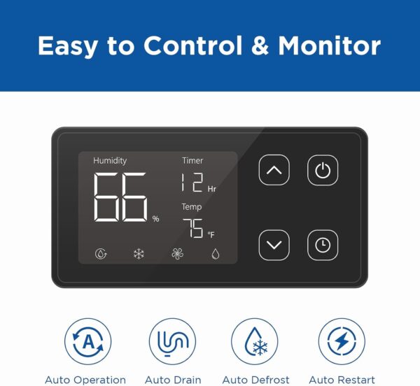 145 Pints Commercial Dehumidifier with Pump and Drain Hose, Energy Star Certified Crawl Space dehumidifier, Industry Water Damage Unit for up to 6,000 sq ft Basements - Image 3